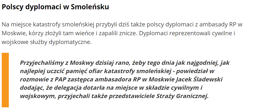 To nieprawda, że polska delegacja nie złożyła wieńców w Smoleńsku