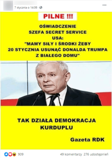 Post z Facebooka, na zdjęciu Jarosław Kaczyński.
