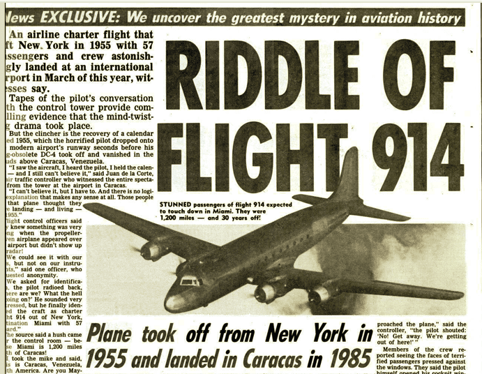 Fragment artykułu o zaginionym samolocie z 1985 roku