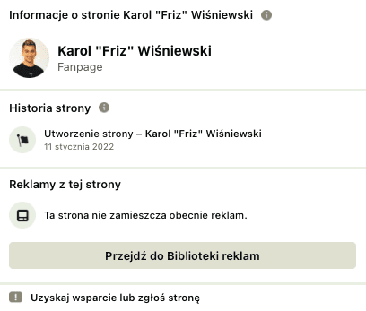 Zakładka transparentność na profilu Karol Friz Wiśniewski