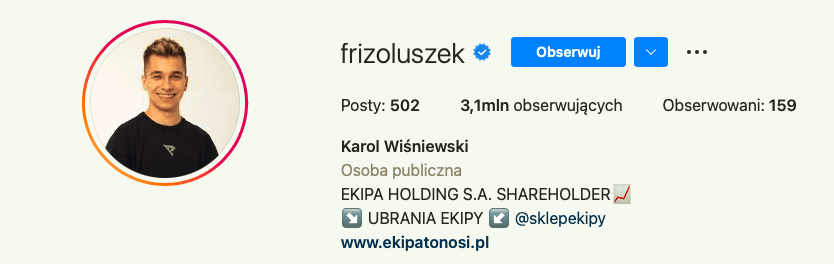 Konto Friza na Instagramie