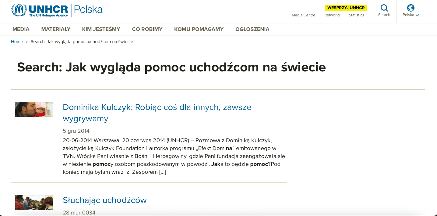 Wynik wyszukiwania hasła “jak wygląda pomoc uchodźcom na świecie” na polskiej stronie