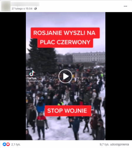 Zrzut ekranu wpisu na Facebooku, w którym przedstawiono nagranie z protestów.