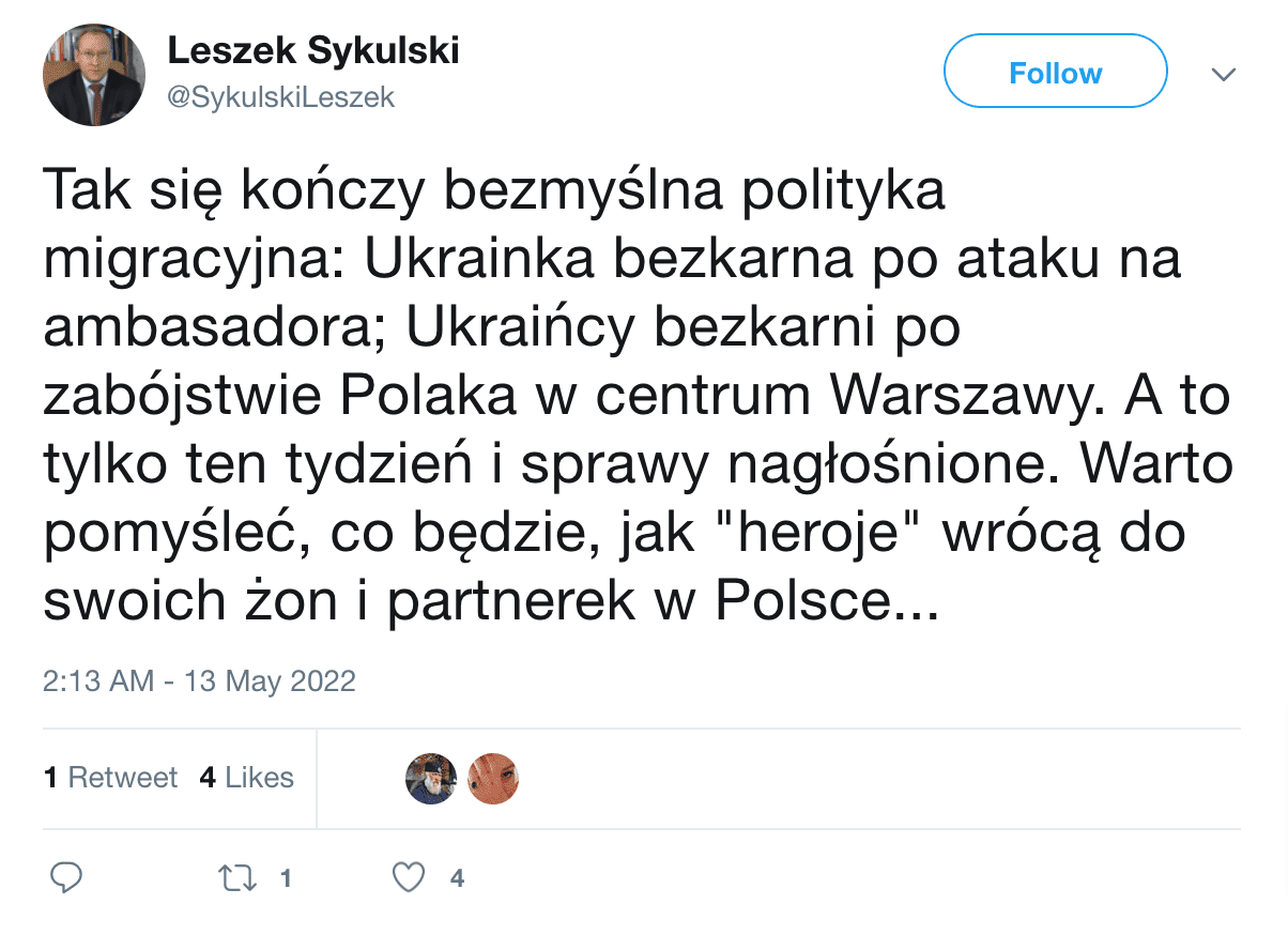 Zrzut ekranu ze wpisu na Twitterze opublikowanego przez Leszka Sykulskiego.