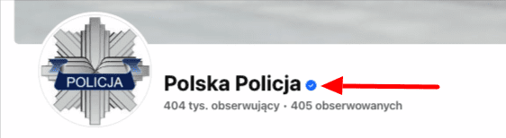 Prawdziwy profil polskiej policji na Facebooku z wyszczególnieniem niebieskiego znaczka oznaczającego zweryfikowane konto
