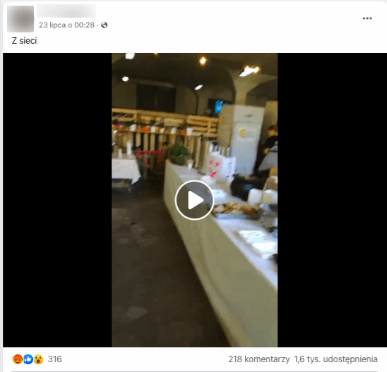 Wpis na Facebooku zawierający nagranie ze stołówki przeznaczonej dla uchodźców z Ukrainy