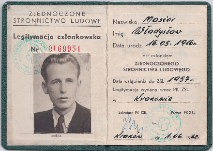 Fotografia prawdziwej legitymacji, która należała do Władysława Masiora.
