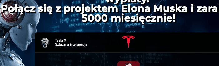 Strona Tesla X wyłudzające dane osobowe od użytkowników