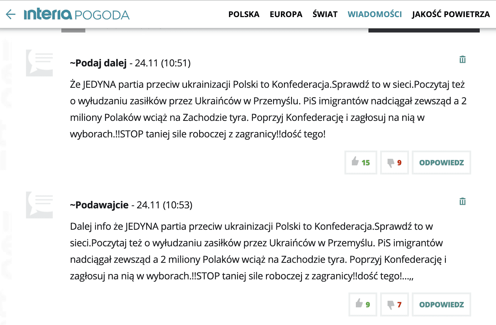 Antyukraiński komentarz w Interia.pl