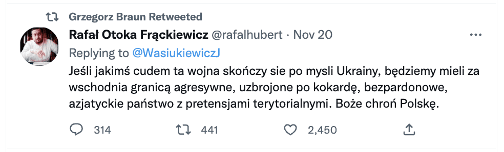 Antyukraiński wpis na Twitterze