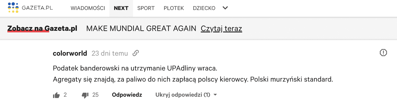 Antyukraiński komentarz na Gazeta.pl