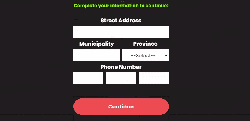 Zrzut ekranu ze strony oszustów. Widoczny jest formularz wymagający wpisania miejsca zamieszkania i numeru telefonu.
