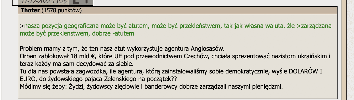 Zrzut ekranu z forum Racjonalista.pl. Na zdjęciu antyukraiński wpis.