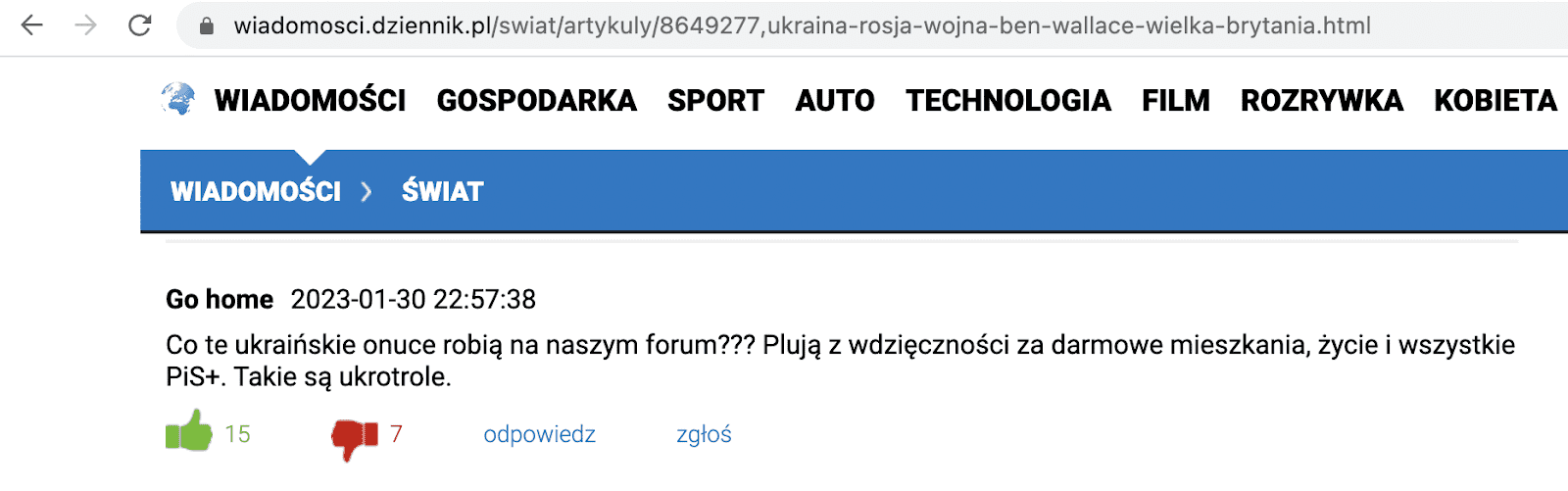 Zrzut ekranu komentarzy w serwisie Dziennik.pl