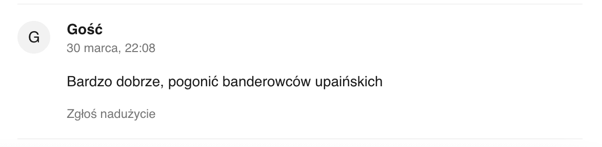 Zrzut ekranu antyukraińskiego komentarza