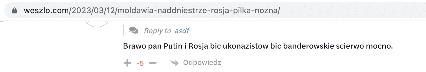 Zrzut ekrany antyukraińskiego komentarza