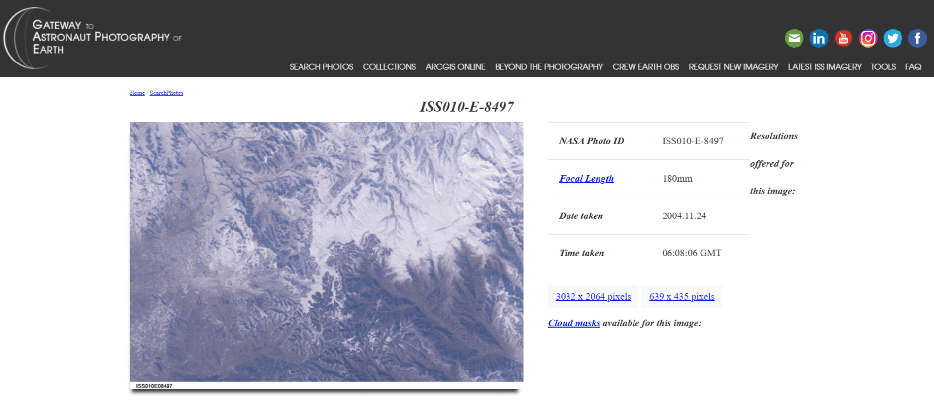 Zrzut ekranu z podstrony NASA przedstawiający zdjęcie Mongolii Wewnętrznej, wykonane z ISS