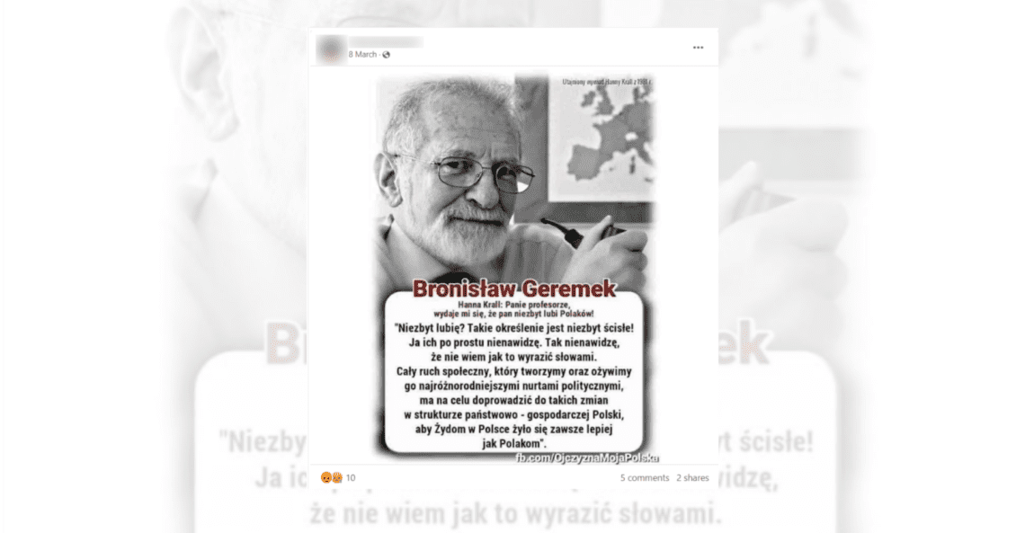 Bronisław Geremek przyznał, że nienawidzi Polaków? Fałsz