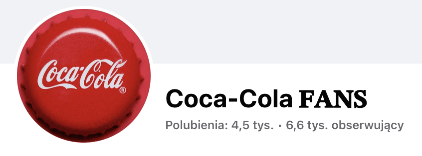 Zrzut ekranu przedstawiający nazwę profilu Coca-Cola-FANS, przy którym nie ma znaku weryfikacji. Profil został polubiony przez 4,5 tys. użytkowników i ma 6,6 tys. obserwujących.