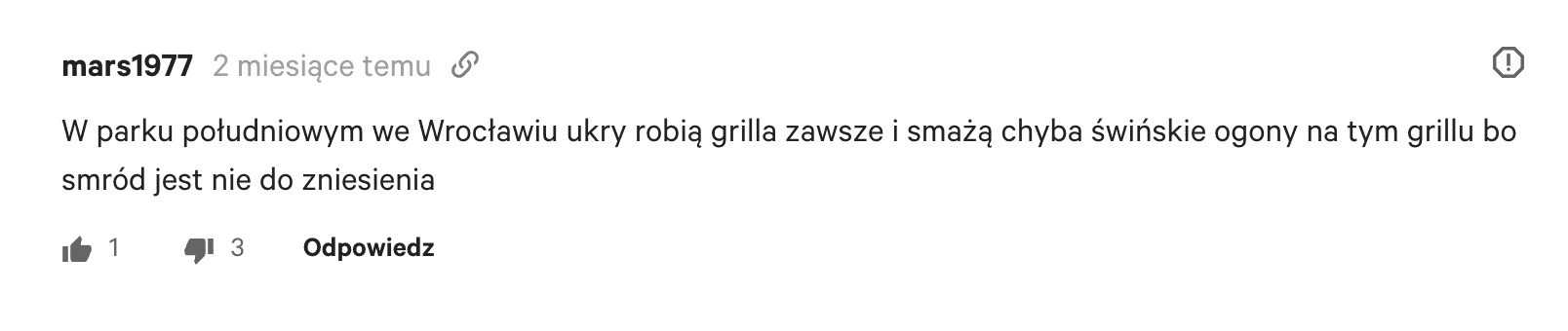 Przykład antyukraińskiego wpisu w komentarzach.