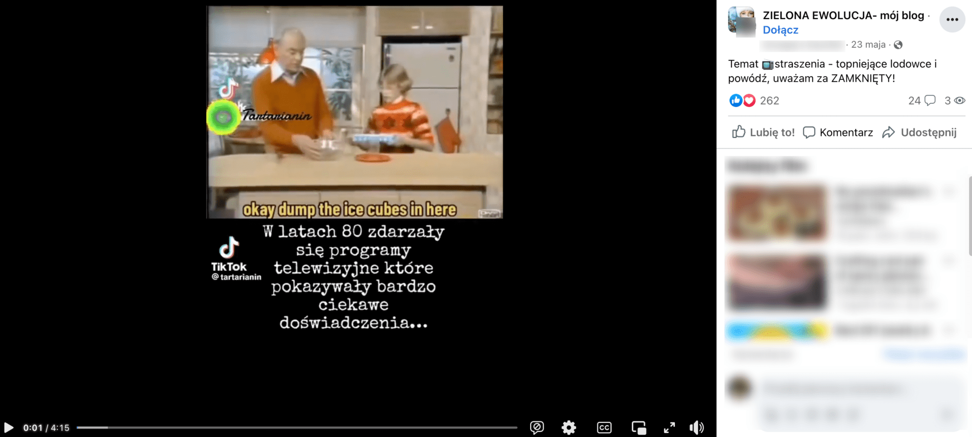 Zrzut ekranu posta, w którym zamieszczono omawiane nagranie. Widoczni są mężczyzna w pomarańczowym swetrze i chłopiec w pomarańczowym swetrze z wzorami.