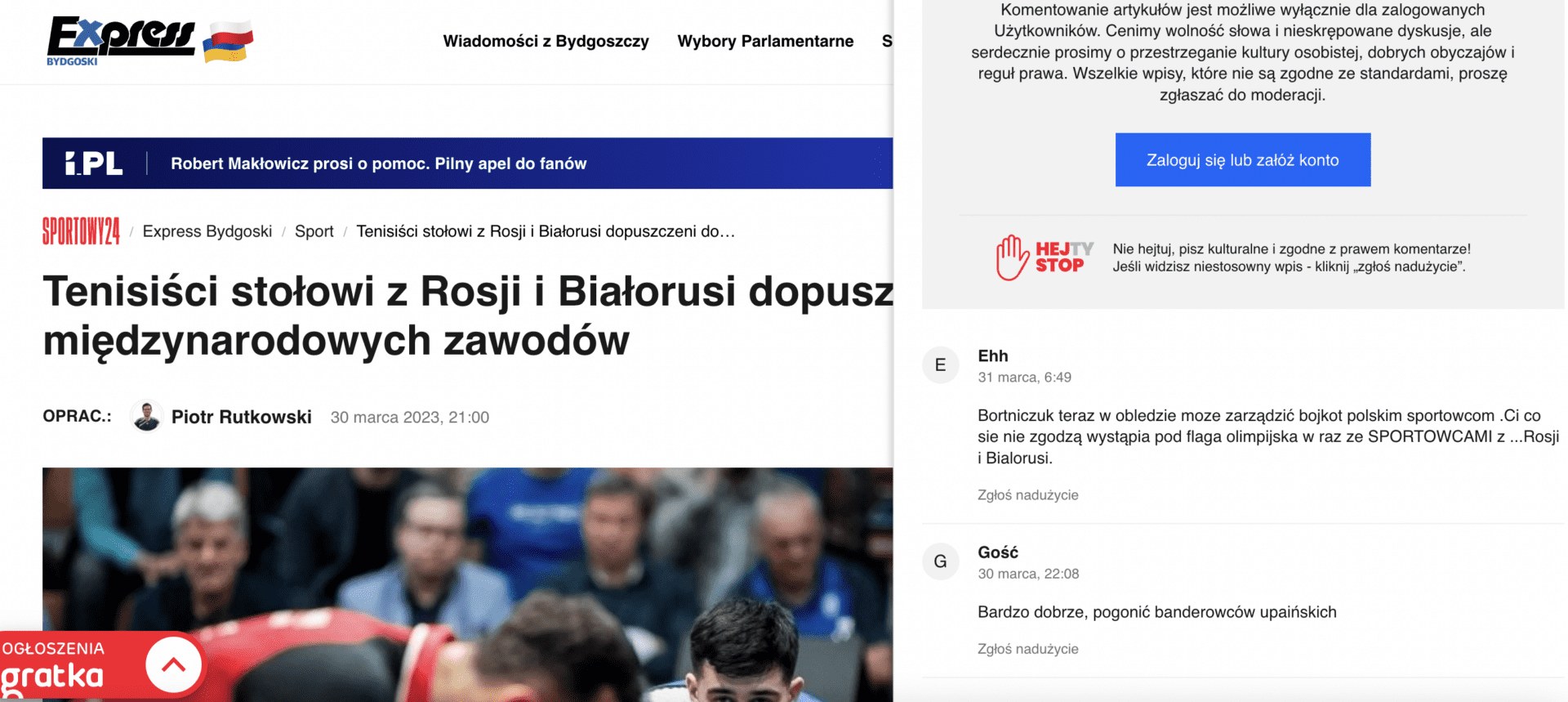 Antyukraiński komentarz w serwisie Expressbydgoski.pl