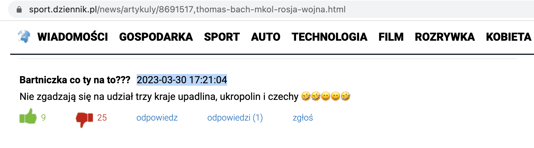 Antyukraiński komentarz w serwisie Dziennik.pl