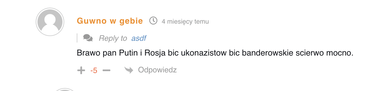 Antyukraiński komentarz w serwisie Weszlo.com