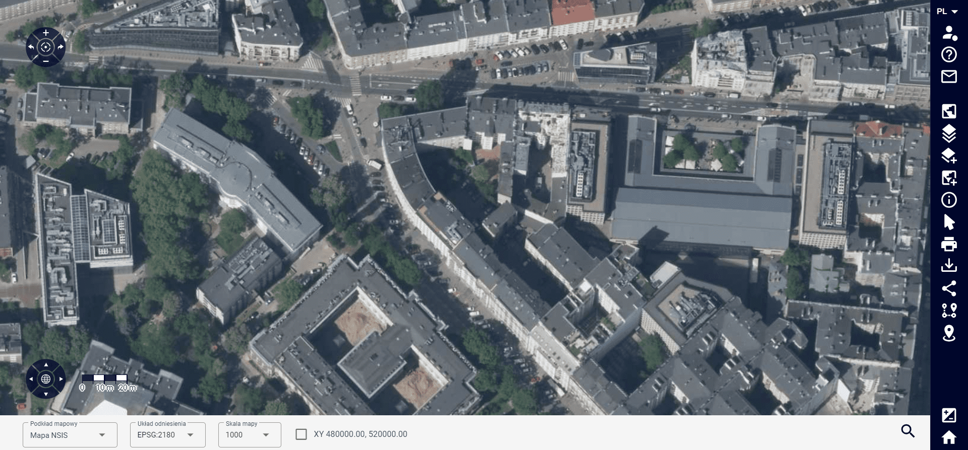 zrzut ekranu przedstawiający zdjęcie satelitarne okolic ulicy Noakowskiego i Koszykowej w Warszawie