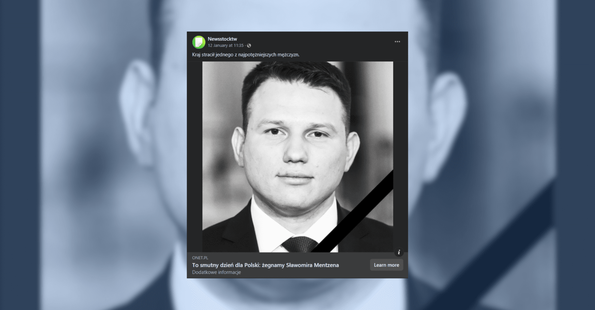 Screenshot posta podającego nieprawdziwe informacje dotyczące rzekomej śmierci Sławomira Mentzena