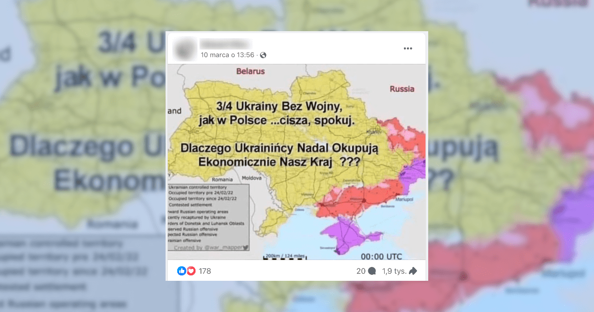Screen z Facebooka, na którym znajduje się mapa Ukrainy