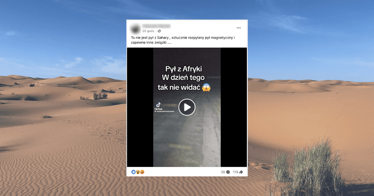 screen z facebook, w tle pustynia