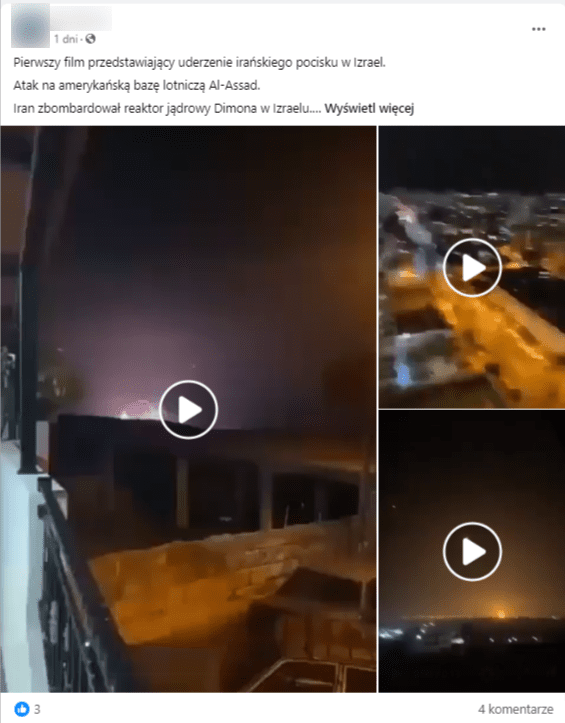 Nagrania przedstawiające irański atak na Izrael
