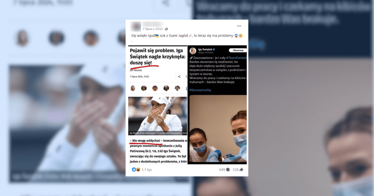 screen z facebooka, Iga Świątek