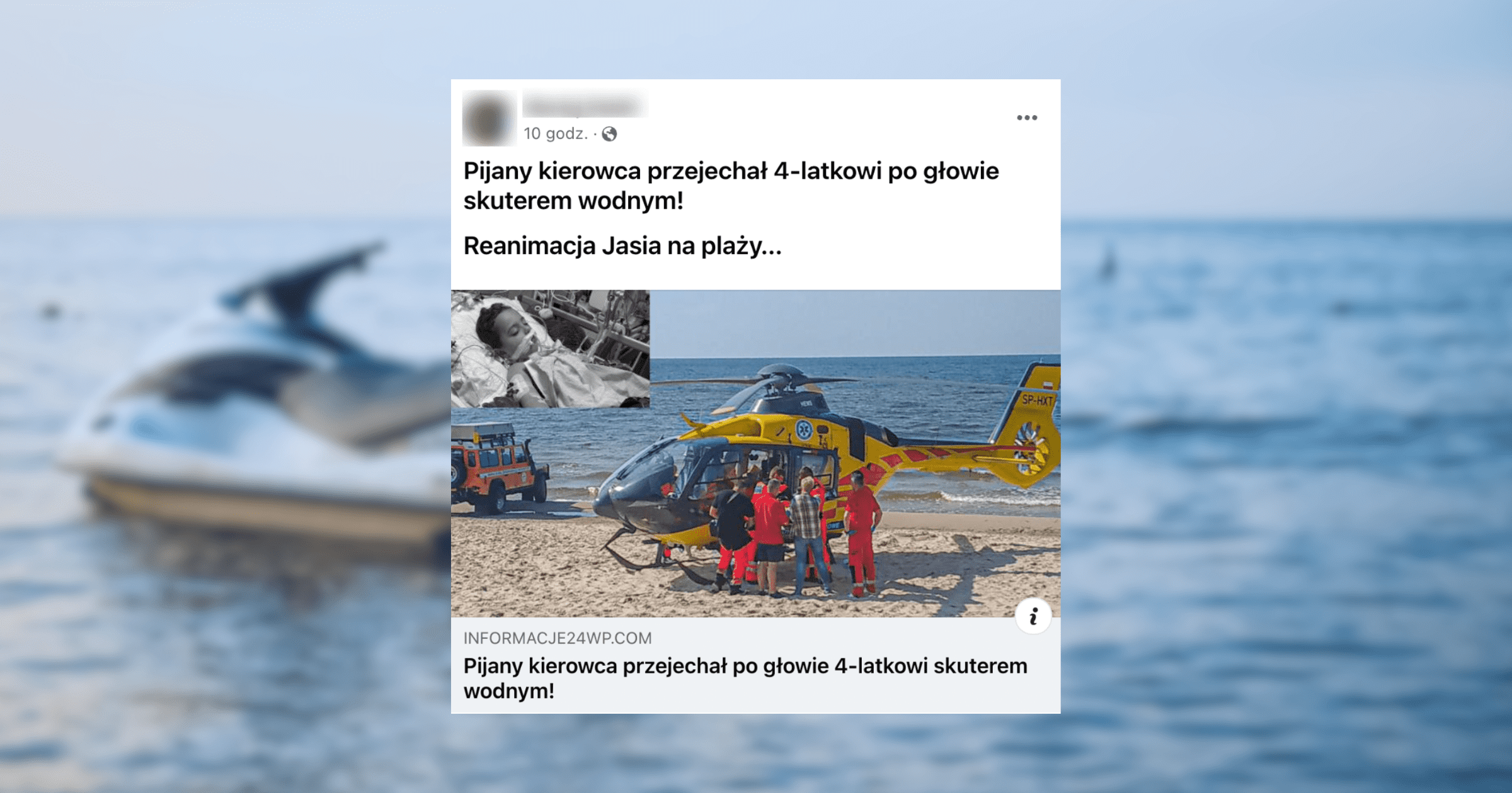 Oszustwo na Facebooku: pijany kierowca potrącił dziecko skuterem wodnym?