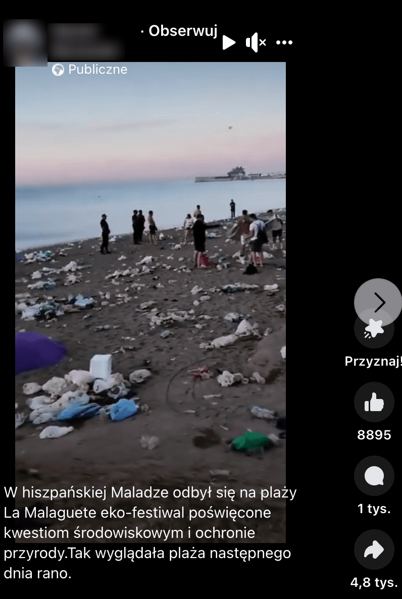 Zrzut ekranu omawianego filmu. Widoczne są śmieci na plaży.