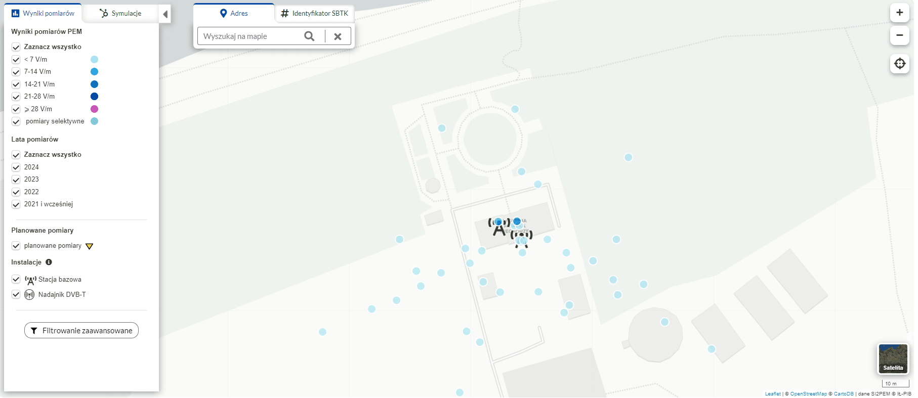 Zrzut ekranu ze strony si2pem.gov.pl. Informacje na temat wyników pomiarów. 