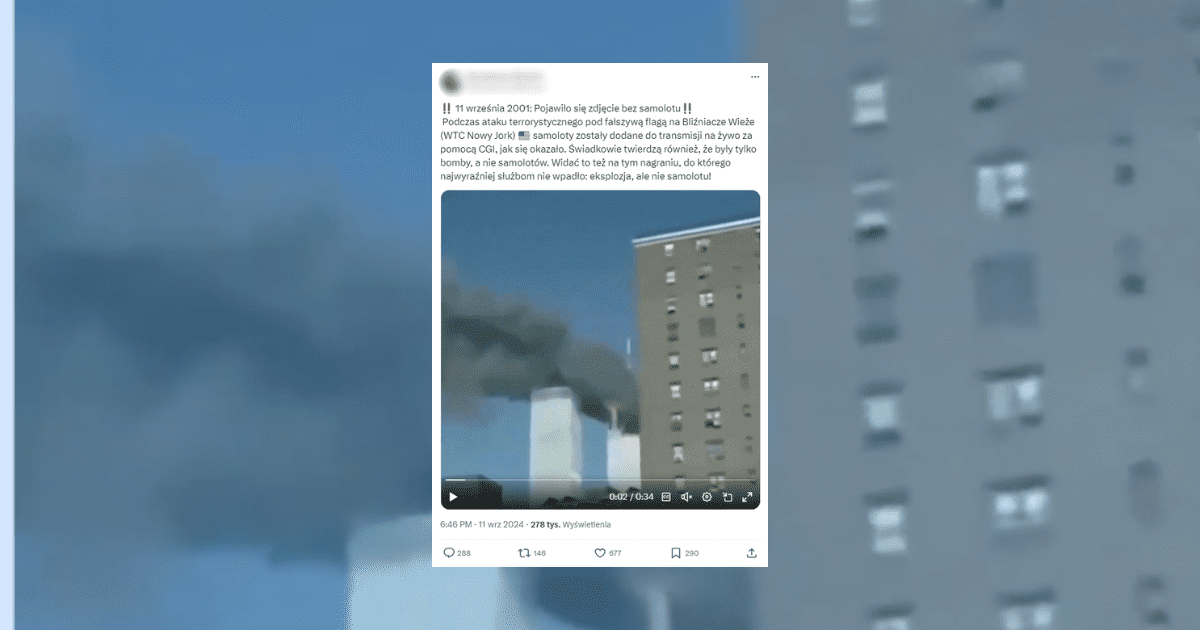 Zrzut ekranu z wpisu na portalu X, którego autor twierdzi, że samoloty zostały dodane do nagrania za pomocą techniki CGI.
