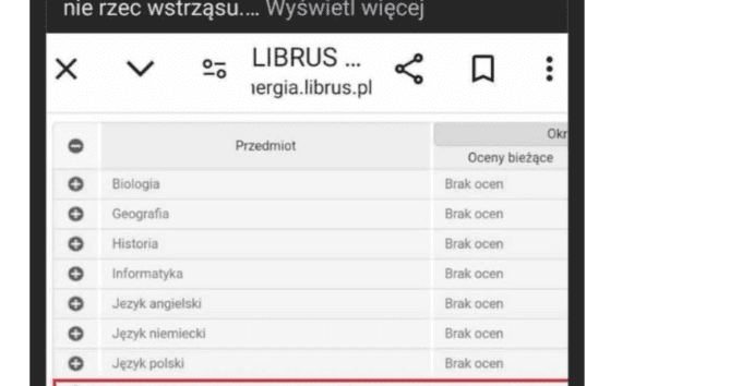 Zrzut ekranu posta na Threads. Dołączono do niego zrzut ekranu wpisu z platformy X. Widać na nim stronę elektronicznego dziennika, Librusa. Przedmiot „Kultura i historia Niemiec” wzięto w czerwoną ramkę.