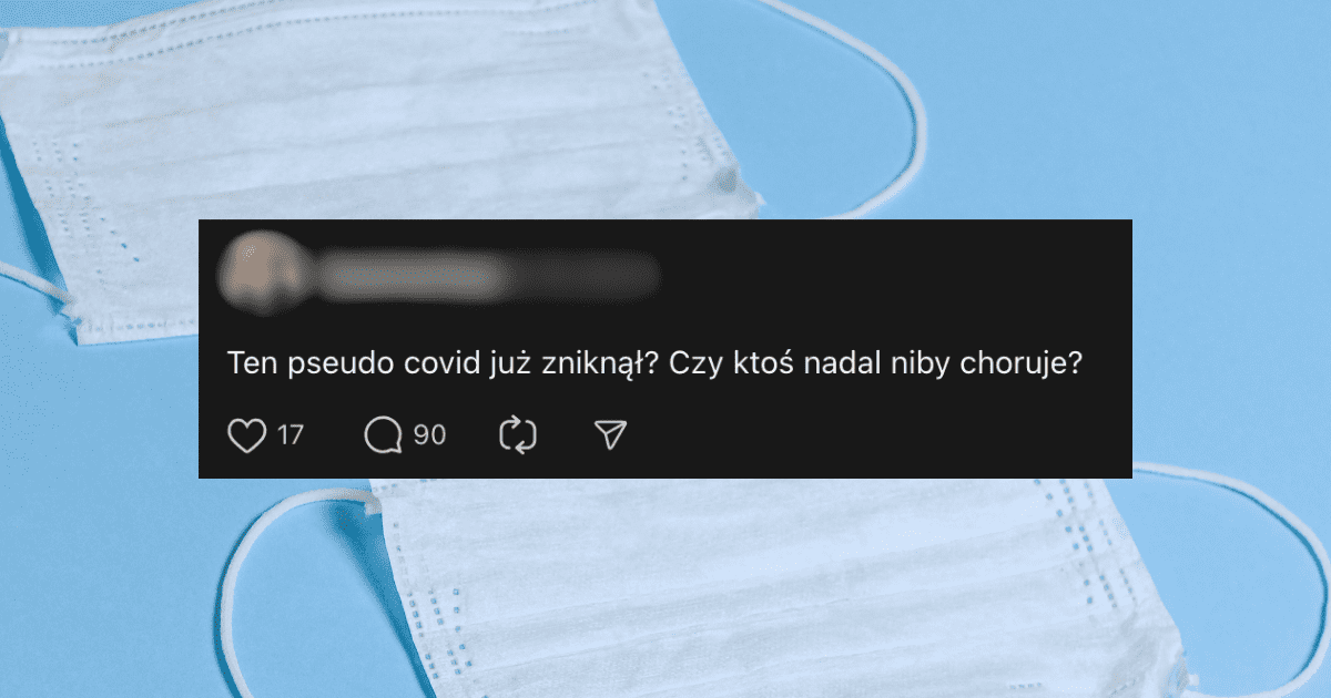 screen z Threads, w tle zdjęcie maseczek