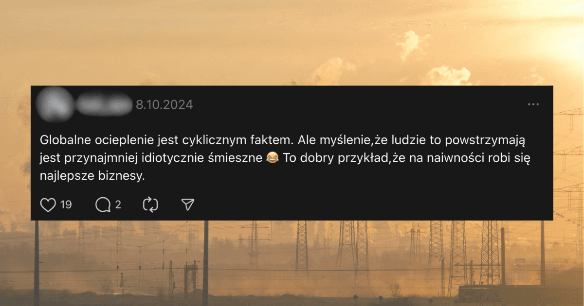 screen z Threads, w tle zdjęcie słupów elektrycznych