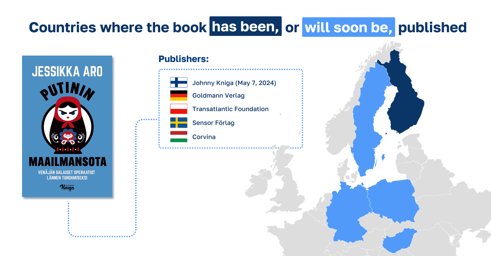 map showing the countries where Jessikka Aro's book will be published