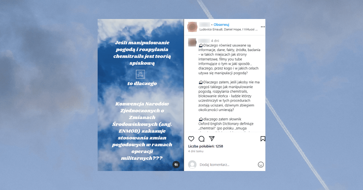 Screen z instagrama, w tle zdjęcie nieba