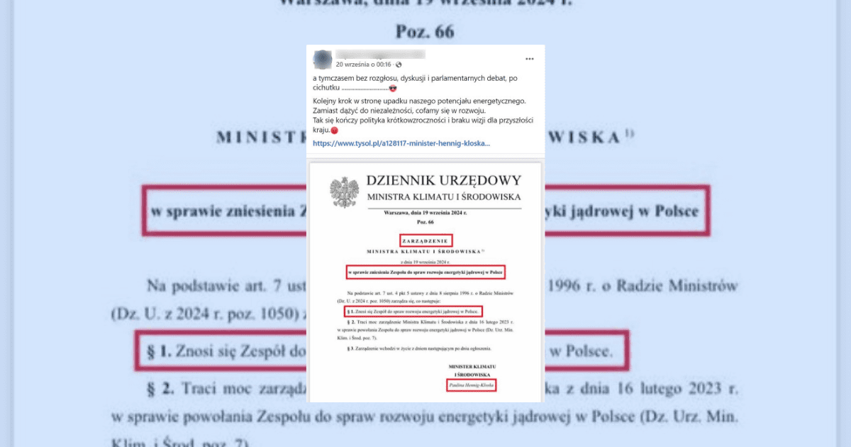 Zrzut z facebooka, fałszywa informacja z dziennika ustaw