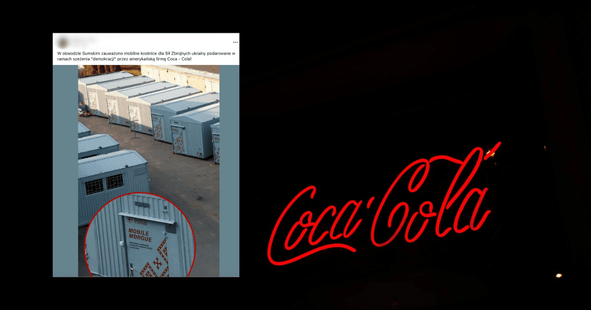 screen z facebooka, w tle zdjęcie neonu coca-cola