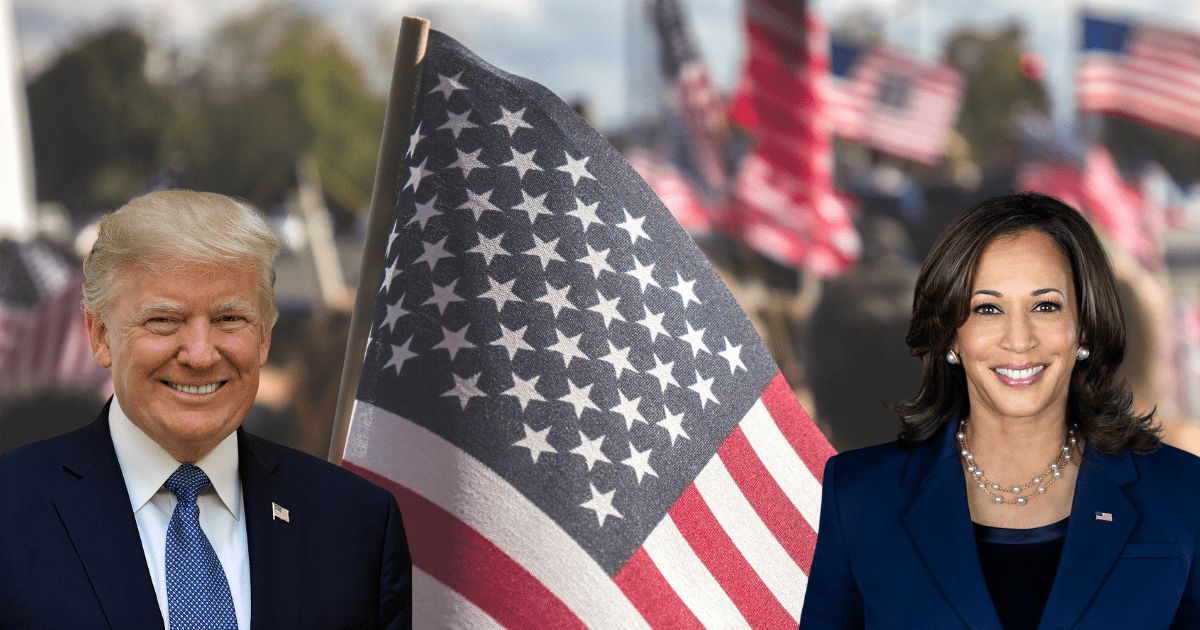 flaga USA, Kamala Harris i Donald Trump