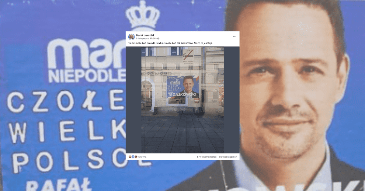 screen posta z Facebooka, plakat z Rafałem Trzaskowskim