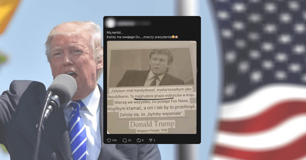 screen z Threads, w tle zdjęcie Trumpa
