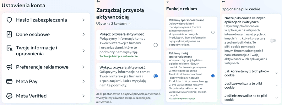 Wybrane opcje, które warto mieć wyłączone. Ich opis zamieszczono w akapicie niżej