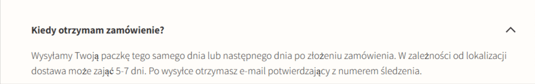 Fragment wypowiedzi z sekcji FAQ z widocznymi doklejonymi polskimi znakami z innego fontu.